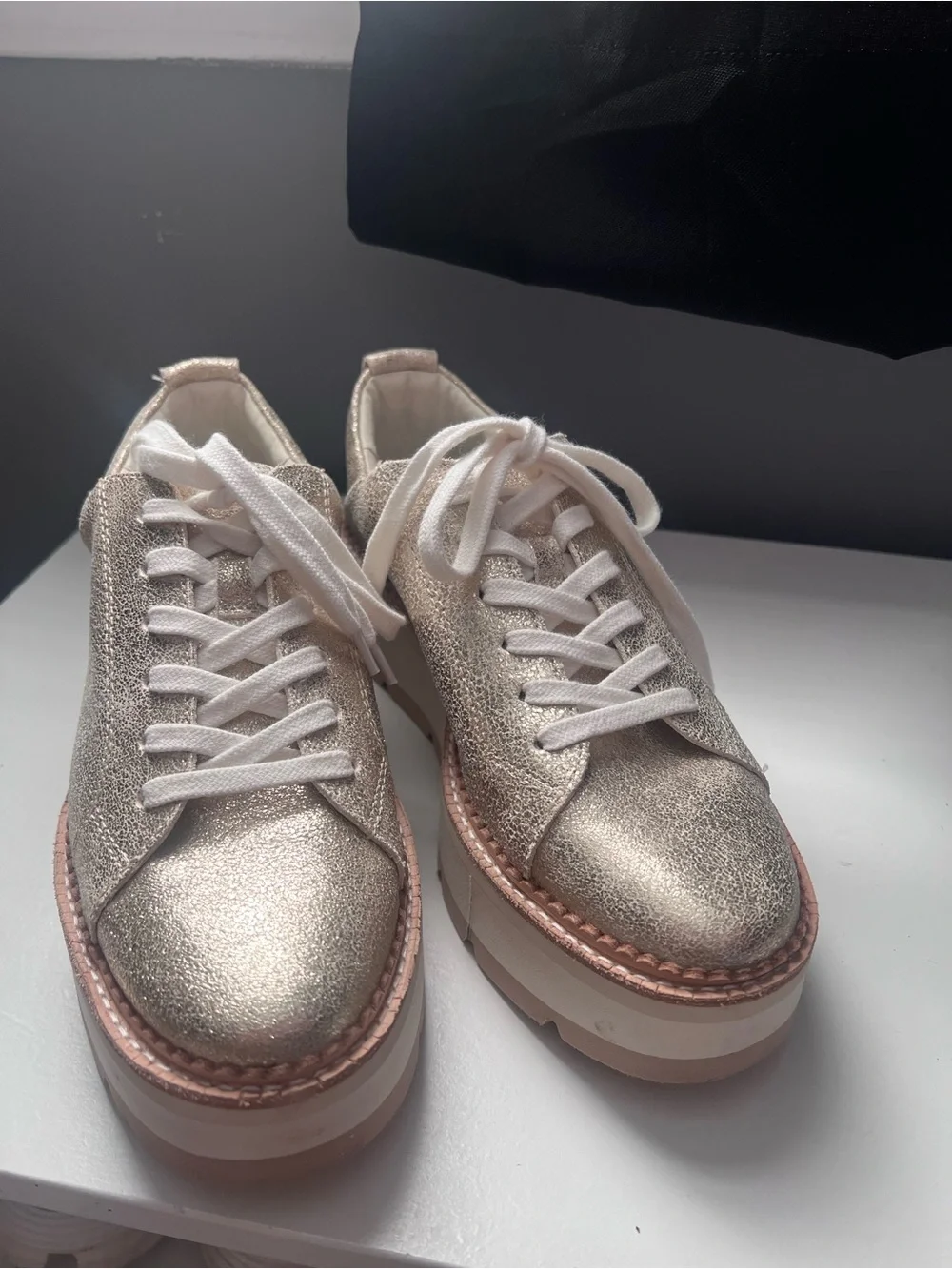 Dolce Vita Metallic Cream Lace-Up Platform Sneakers